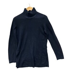 Vince Womens S Navy Blue 100% Cashmere Mock Neck Side Slit Tunic Sweater SOFT
